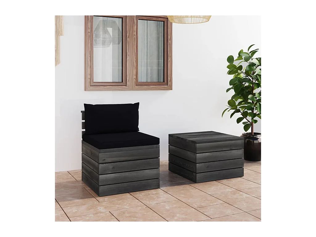 Salon palette de jardin 2 pcs avec coussins Bois de pin massif BE47062