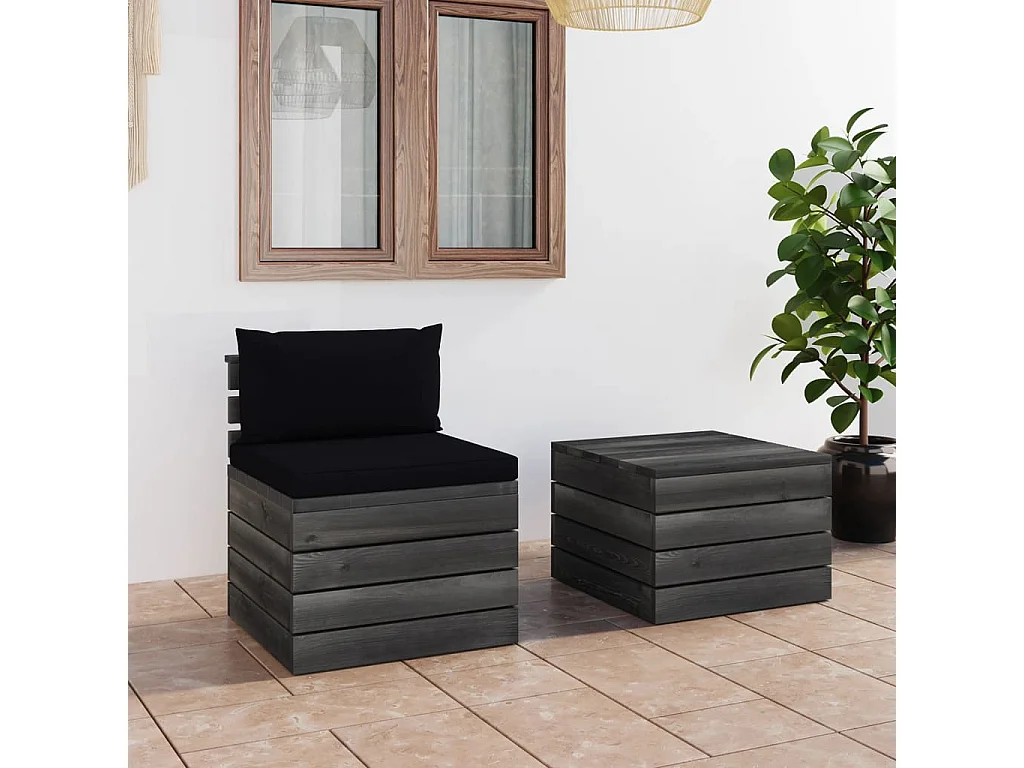 Salon palette de jardin 2 pcs avec coussins Bois de pin massif BE47062