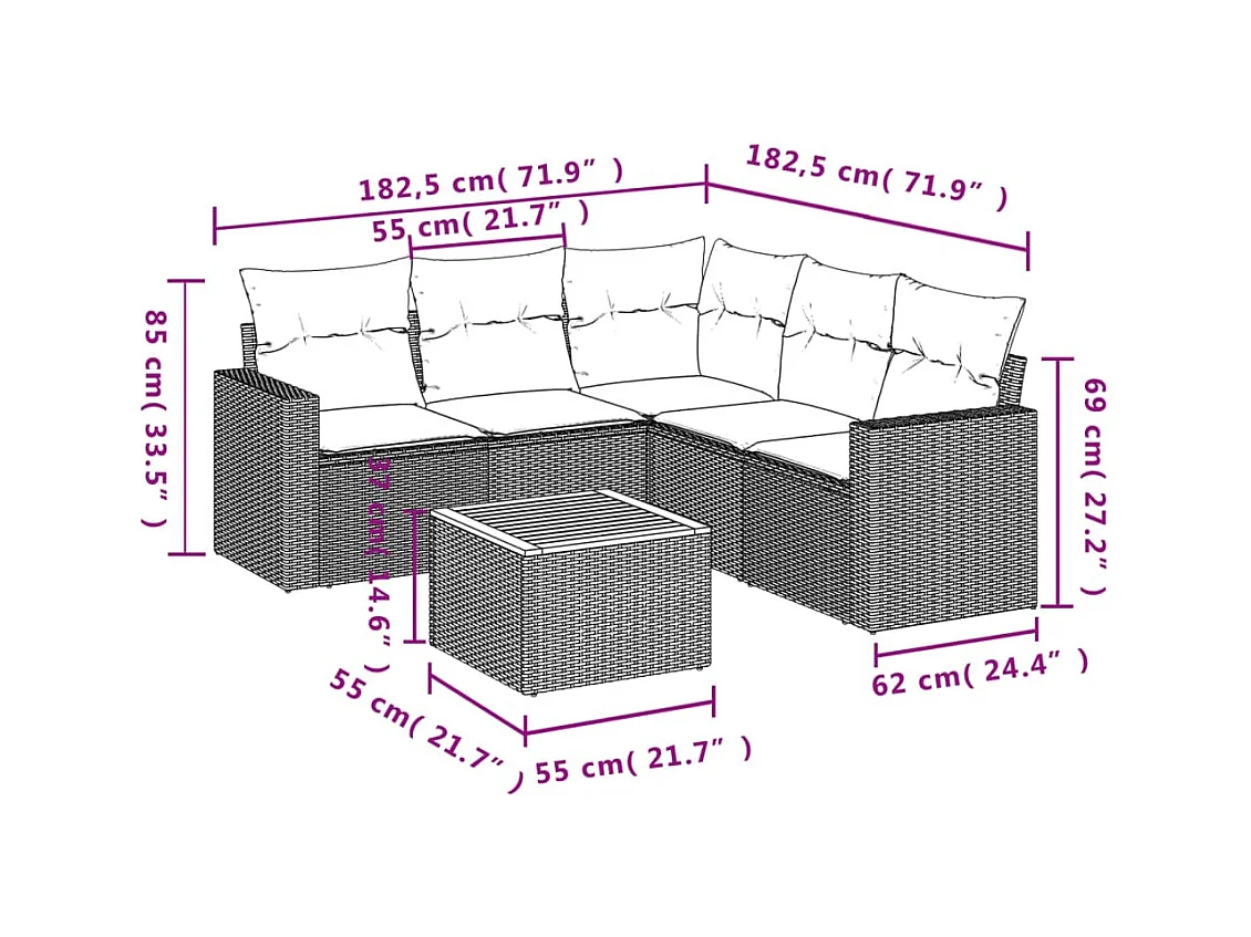 6-tlg. Garten-Sofagarnitur,Gartenmöbel-Set mit Kissen Schwarz Poly Rattan -gkd439267