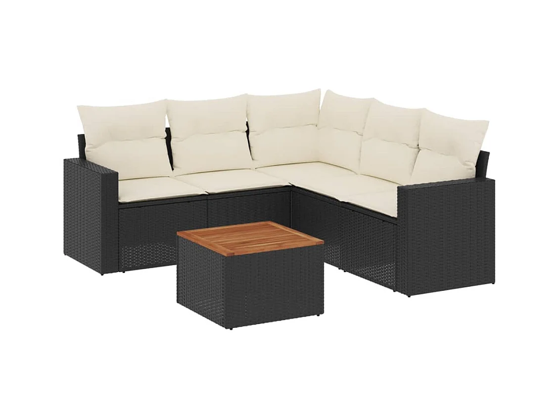 6-tlg. Garten-Sofagarnitur,Gartenmöbel-Set mit Kissen Schwarz Poly Rattan -gkd439267