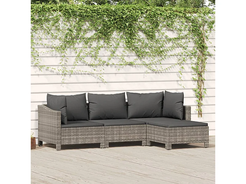 4-tlg. Garten-Sitzgruppe: Sofa + Tisch | Garten-Lounge-Set mit Kissen Grau Poly Rattan -GKD694325