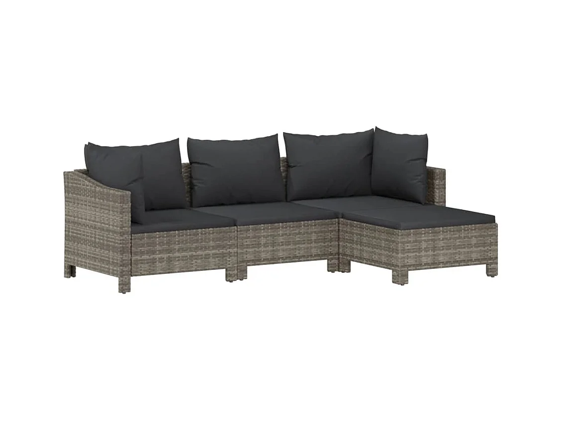 4-tlg. Garten-Sitzgruppe: Sofa + Tisch | Garten-Lounge-Set mit Kissen Grau Poly Rattan -GKD694325