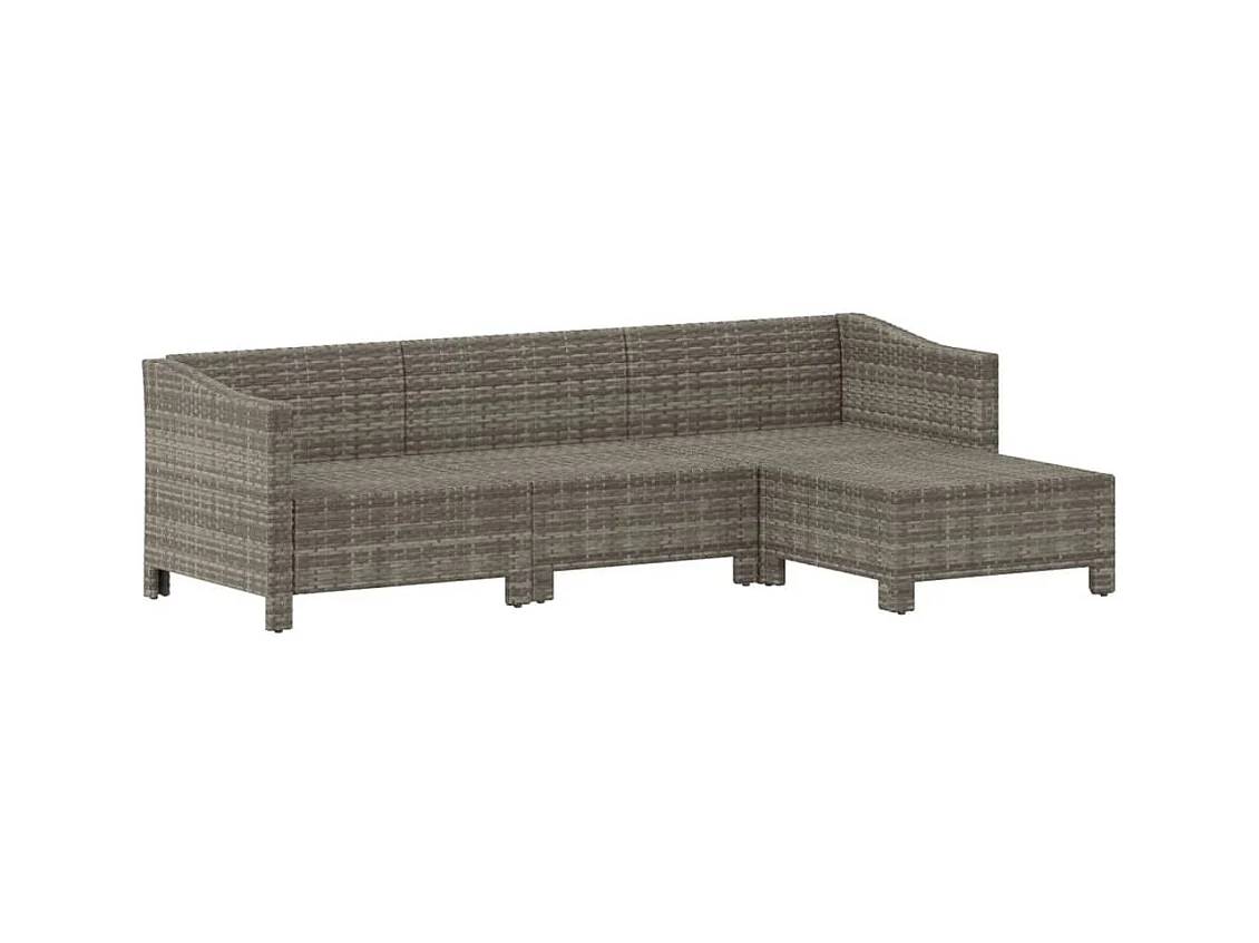 4-tlg. Garten-Sitzgruppe: Sofa + Tisch | Garten-Lounge-Set mit Kissen Grau Poly Rattan -GKD694325