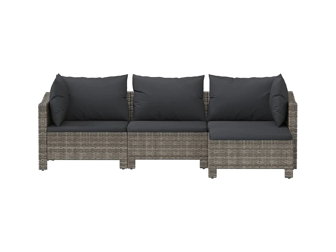 4-tlg. Garten-Sitzgruppe: Sofa + Tisch | Garten-Lounge-Set mit Kissen Grau Poly Rattan -GKD694325