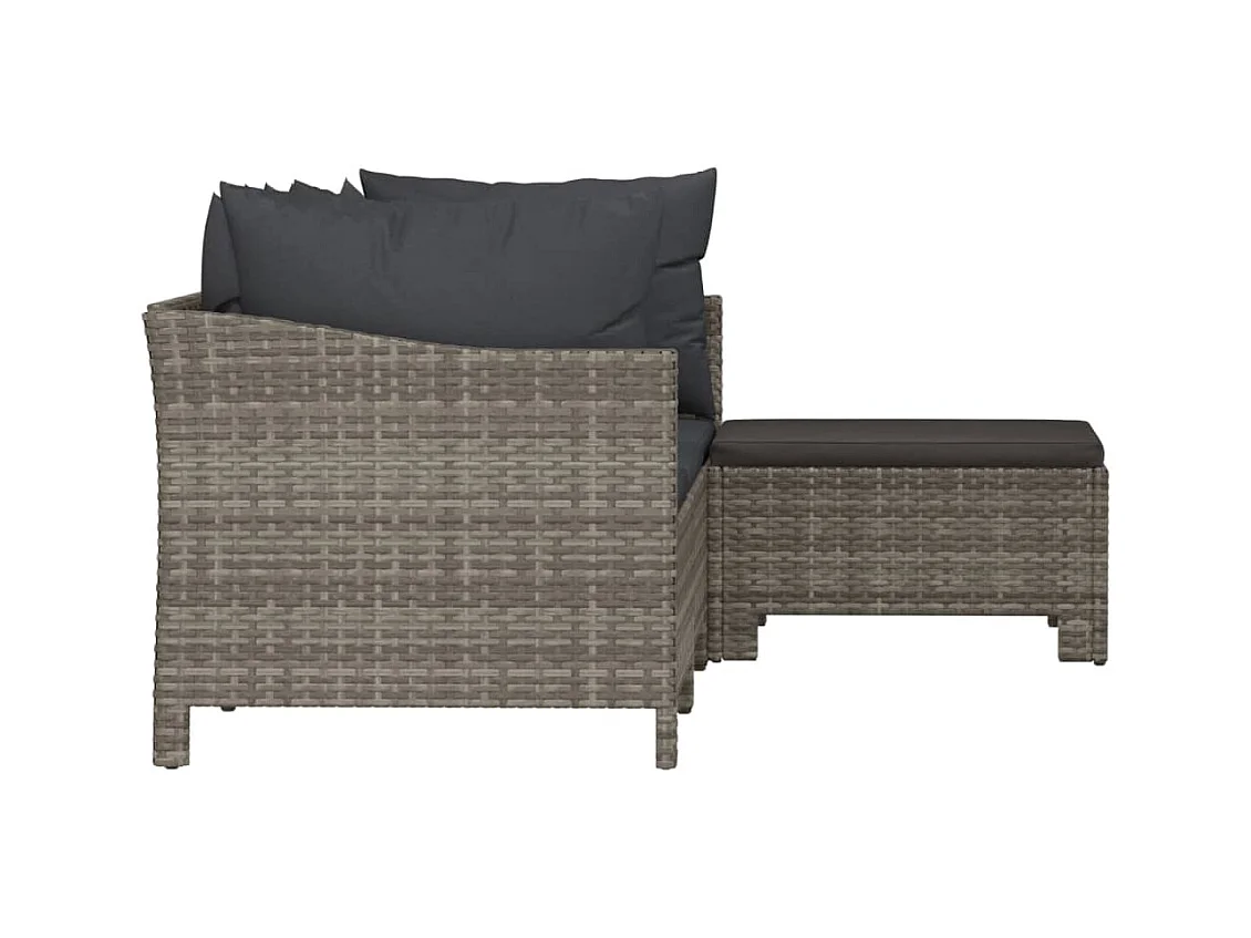 4-tlg. Garten-Sitzgruppe: Sofa + Tisch | Garten-Lounge-Set mit Kissen Grau Poly Rattan -GKD694325