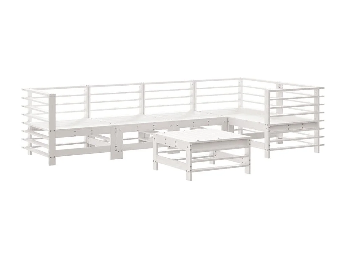 6 pcs conjunto lounge de jardim pinho maciço branco PT24944