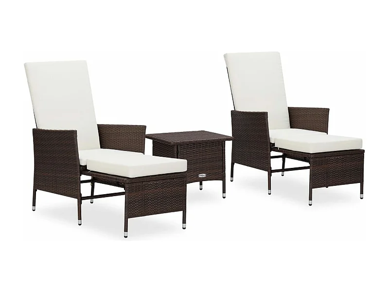 3-tlg. Garten-Sitzgruppe: Sofa + Tisch | Garten-Lounge-Set mit Auflagen Poly Rattan Braun -GKD882409