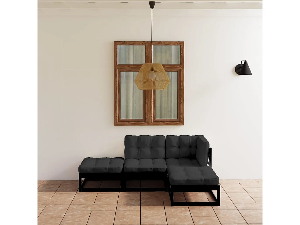 Salon de jardin 4 pcs avec coussins Bois de pin massif BE93324