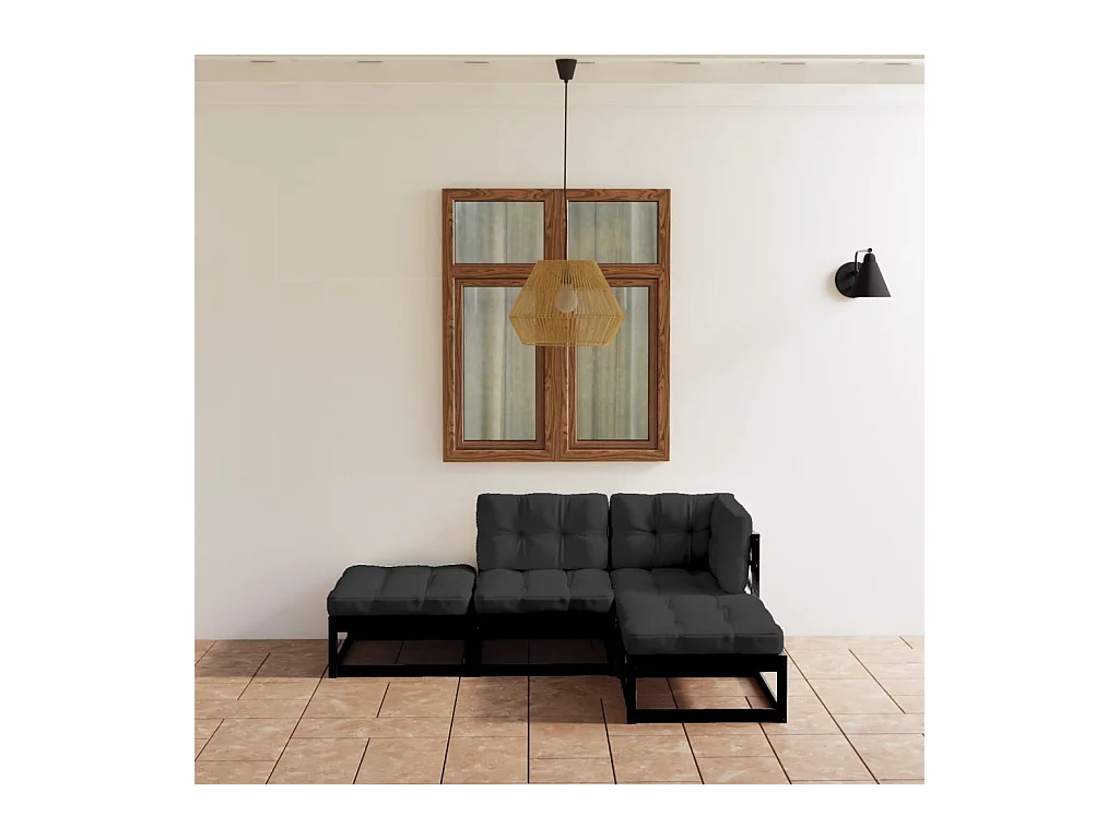 Salon de jardin 4 pcs avec coussins Bois de pin massif BE93324