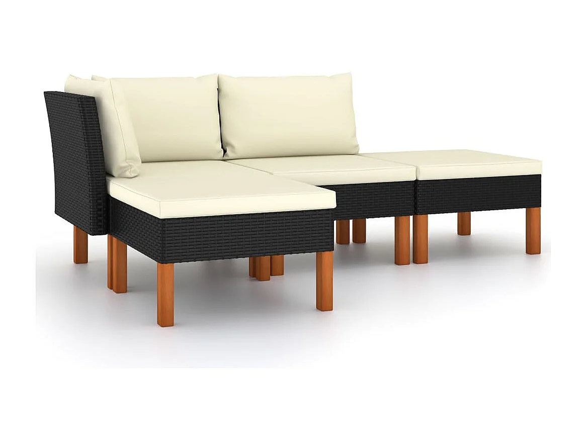 4-tlg. Garten-Sitzgruppe | Garten-Lounge-Set mit Kissen Poly Rattan Schwarz -GKD593452