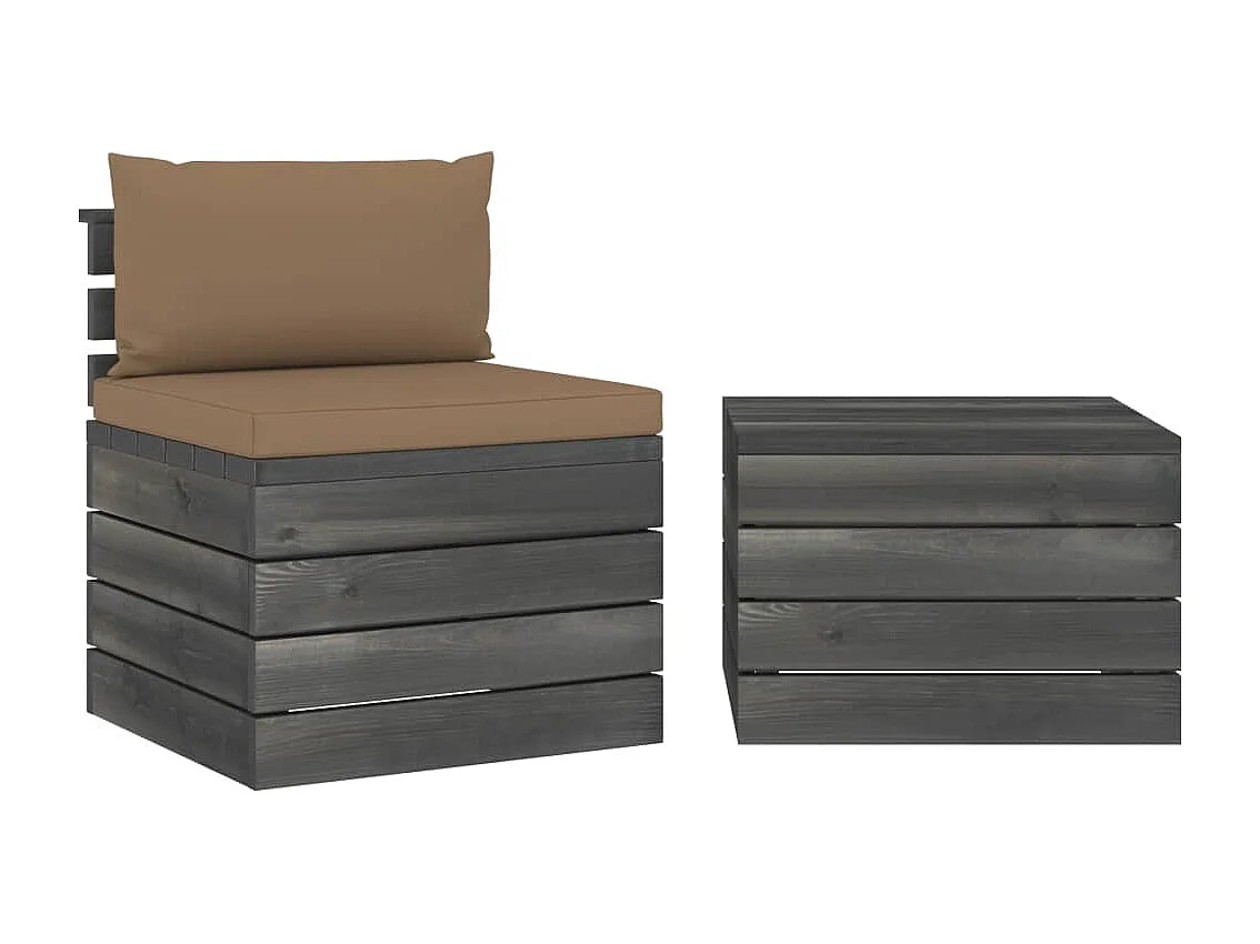 Salon palette de jardin 2 pcs avec coussins Bois de pin massif BE89340
