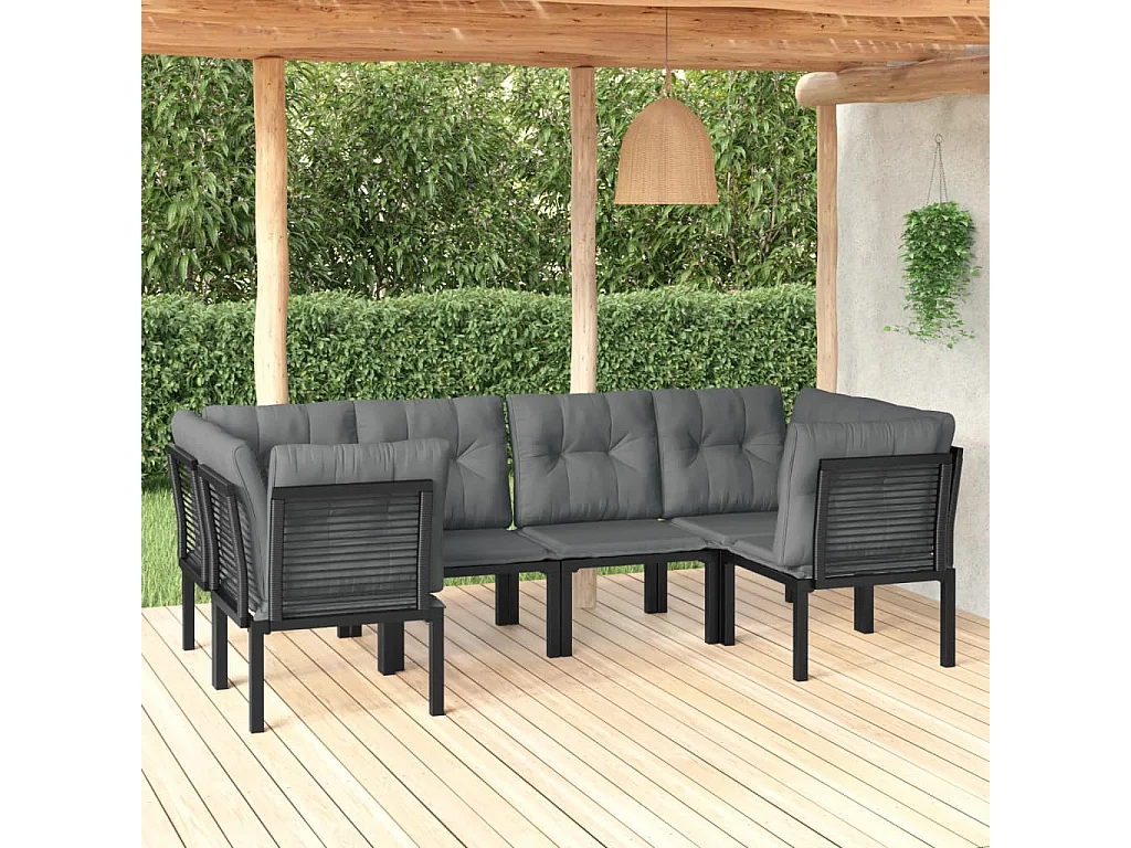 6 pcs conjunto lounge de jardim vime PE preto e cinzento PT78083