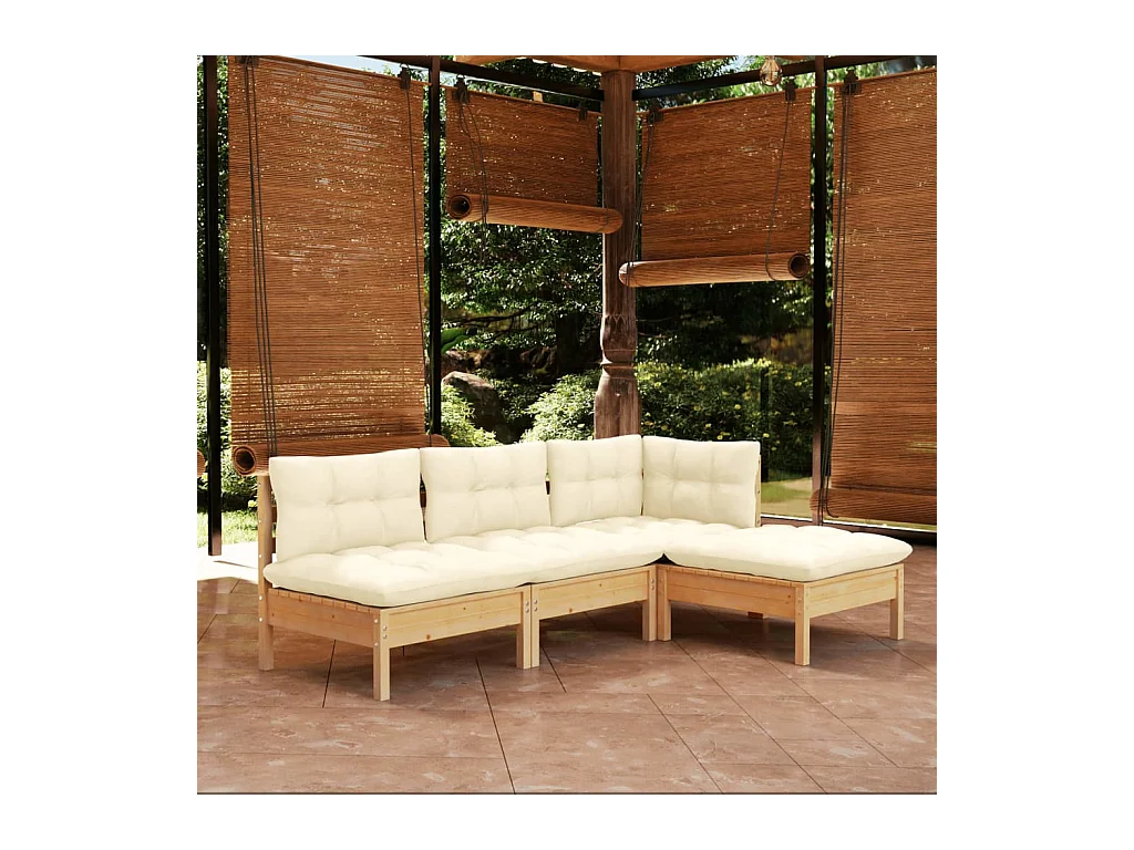 Salon de jardin 4 pcs avec coussins crème Bois de pin BE43513