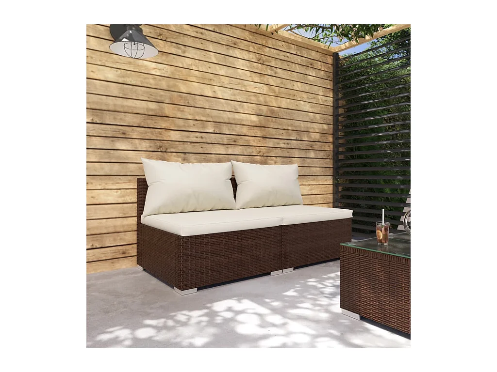 Salon de jardin 2 pcs avec coussins Résine tressée Marron BE37789