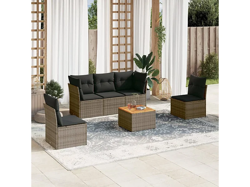 6-tlg. Garten-Sofagarnitur,Gartenmöbel-Set mit Kissen Grau Poly Rattan -gkd499632