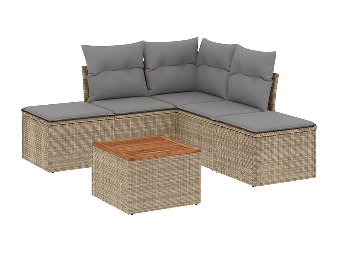 6 pzas Salón de jardín con cojines ratán sintético beige ES17914