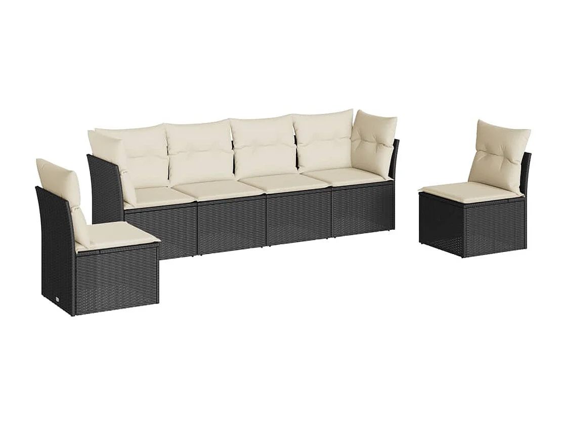 Salon de jardin 6 pcs avec coussins noir résine tressée BE47294