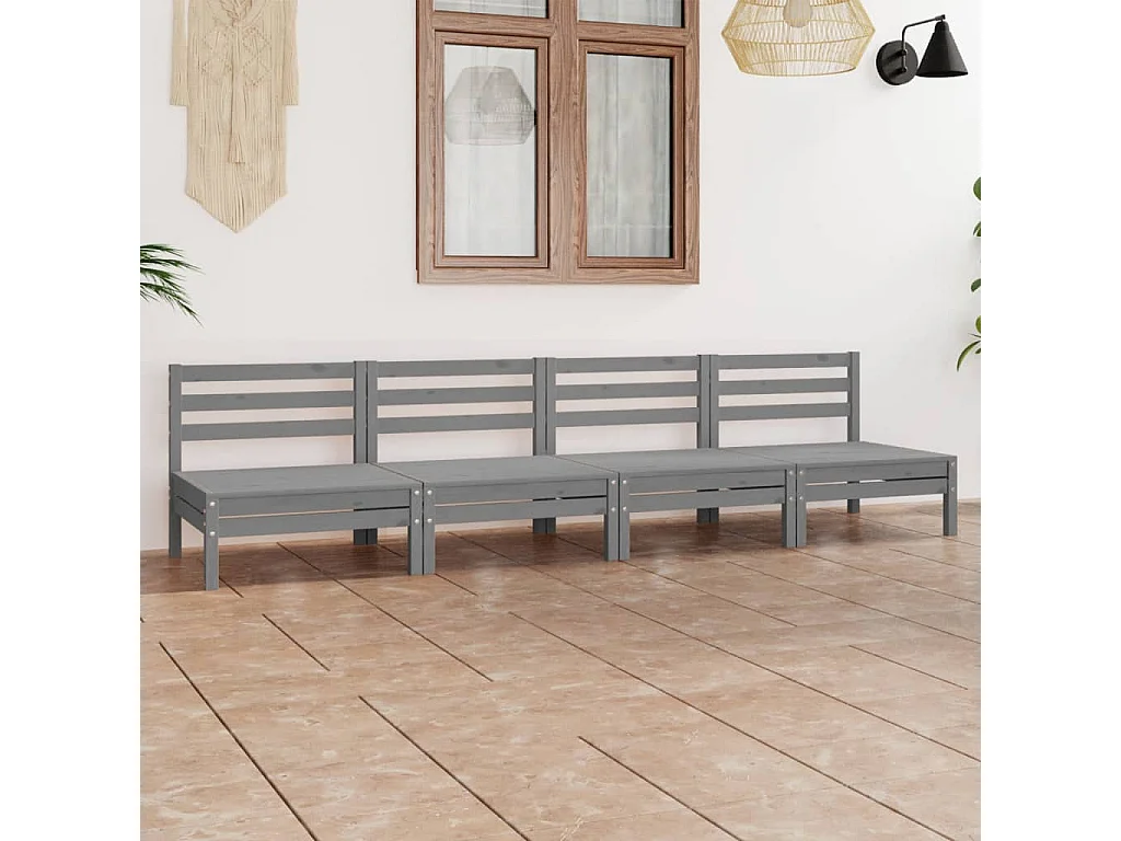 4-tlg. Garten-Sitzgruppe | Garten-Lounge-Set Grau Kiefer Massivholz -GKD675117