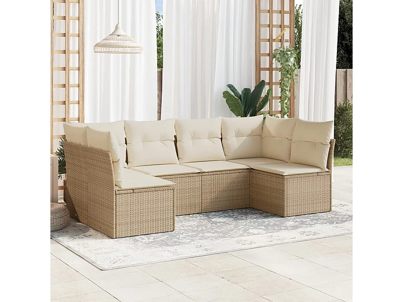 6-tlg. Garten-Sofagarnitur,Gartenmöbel-Set mit Kissen Beige Poly Rattan -gkd726238