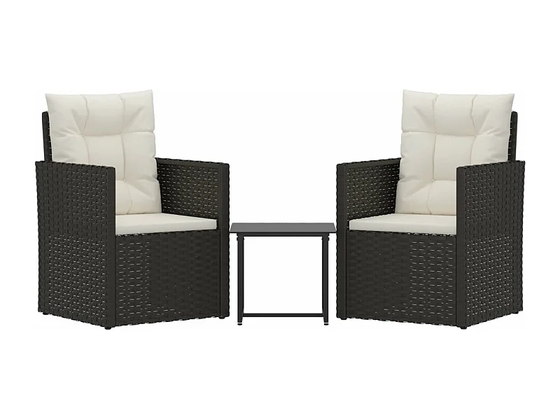 3 pcs conjunto lounge de exterior c/ almofadões vime PE preto PT84957