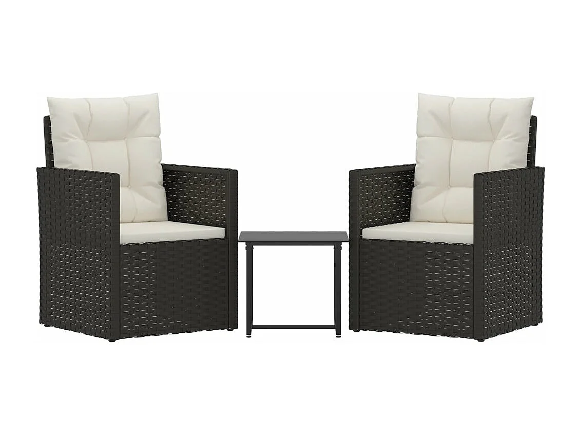 3 pcs conjunto lounge de exterior c/ almofadões vime PE preto PT84957