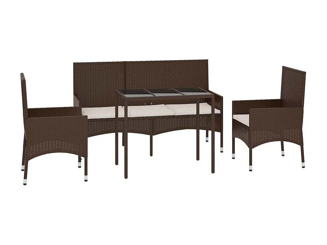 4-tlg. Garten-Sitzgruppe: Sofa + Tisch | Garten-Lounge-Set mit Kissen Braun Poly Rattan -GKD888404