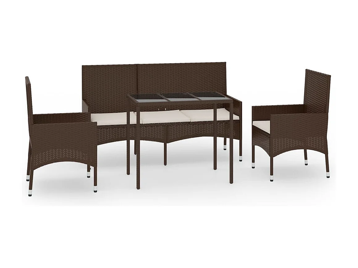 Salon de jardin 4 pcs avec coussins Marron Résine tressée BE86344