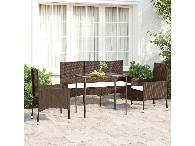 Salon de jardin 4 pcs avec coussins Marron Résine tressée BE86344