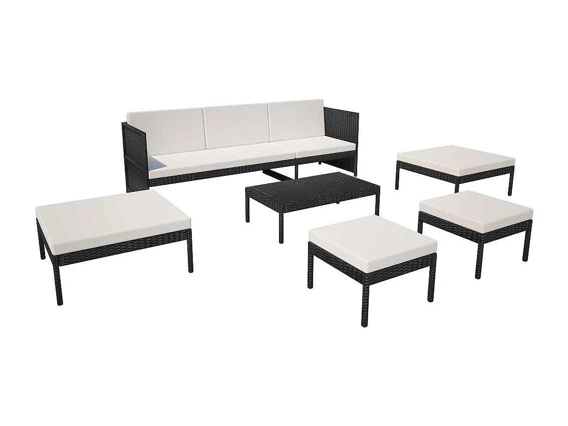6-tlg. Garten-Sitzgruppe: Sofa + Tisch | Garten-Lounge-Set mit Auflagen Poly Rattan Schwarz -GKD795357