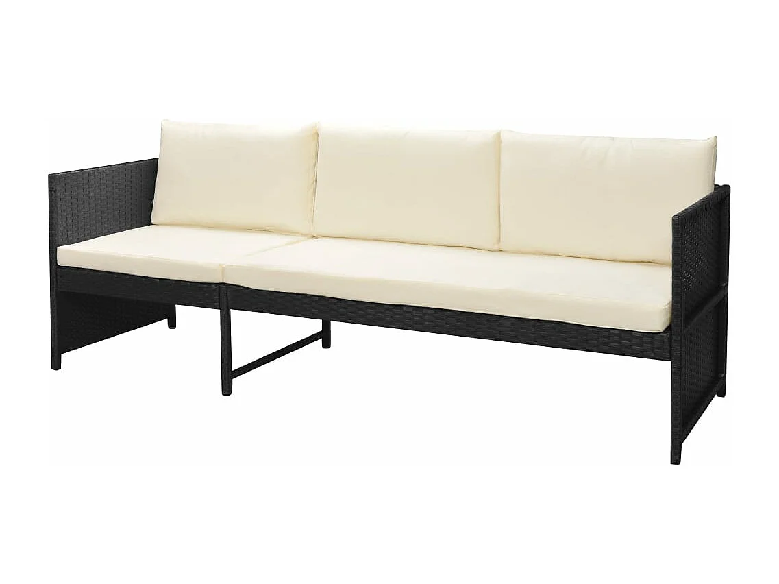 6-tlg. Garten-Sitzgruppe: Sofa + Tisch | Garten-Lounge-Set mit Auflagen Poly Rattan Schwarz -GKD795357