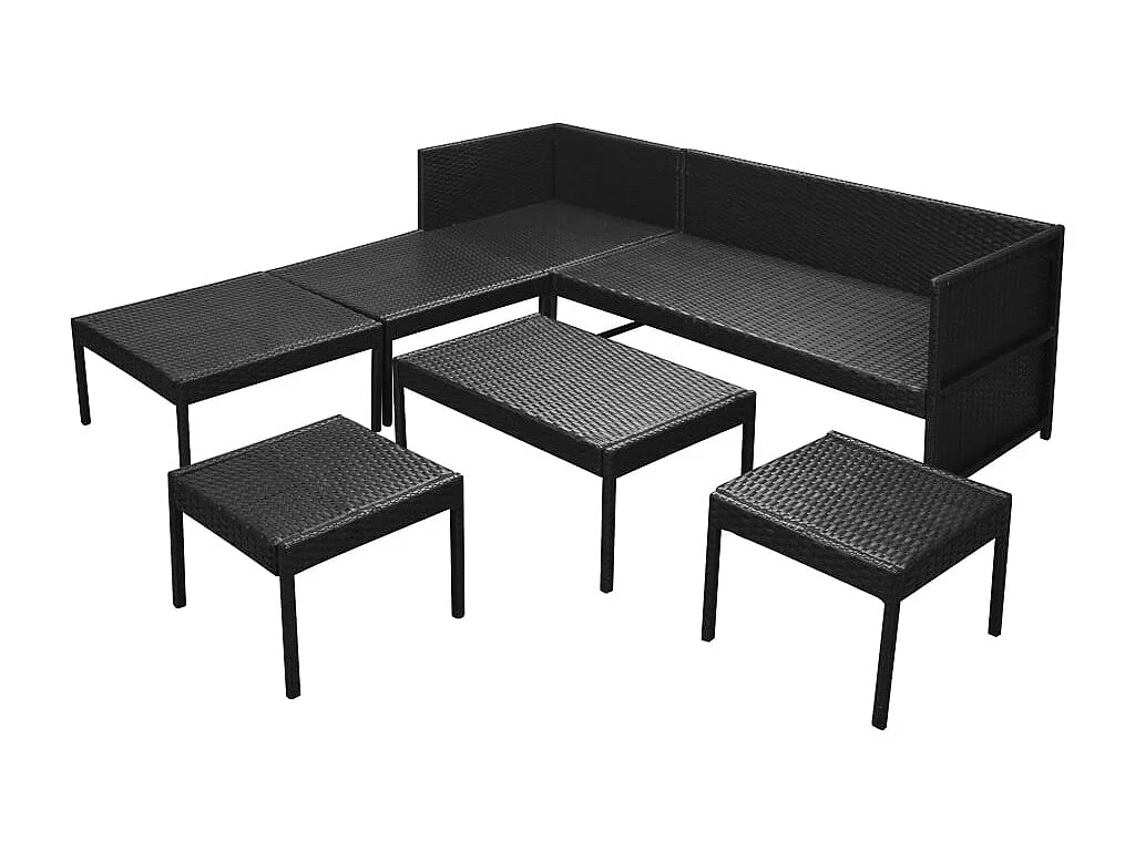 6-tlg. Garten-Sitzgruppe: Sofa + Tisch | Garten-Lounge-Set mit Auflagen Poly Rattan Schwarz -GKD795357