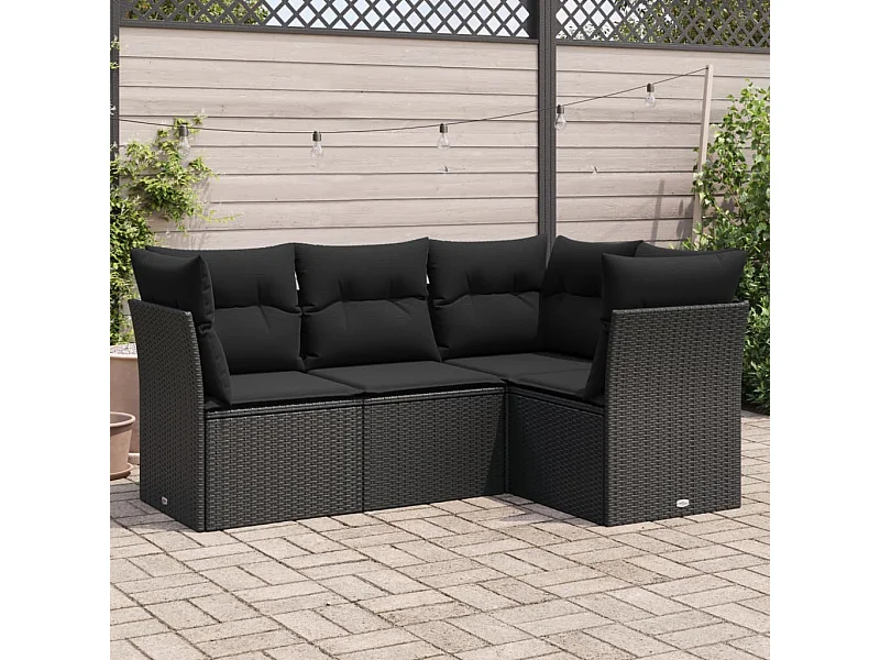 4-tlg. Garten-Sofagarnitur,Gartenmöbel-Set mit Kissen Schwarz Poly Rattan -gkd661735