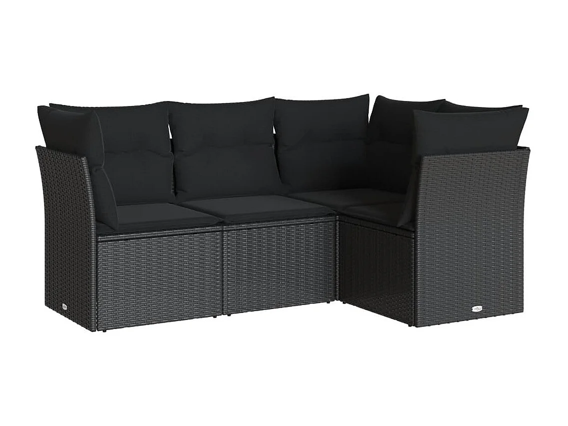 Salon de jardin 4 pcs avec coussins noir résine tressée BE91156
