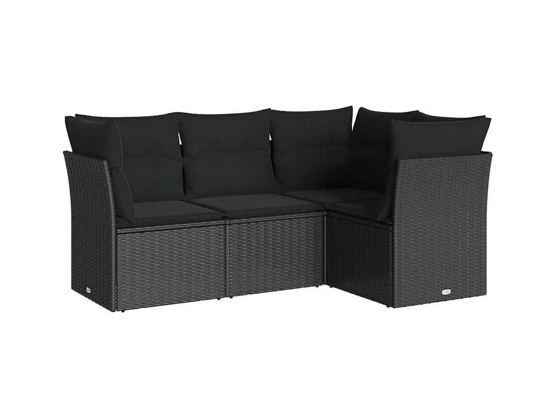 4-tlg. Garten-Sofagarnitur,Gartenmöbel-Set mit Kissen Schwarz Poly Rattan -gkd661735