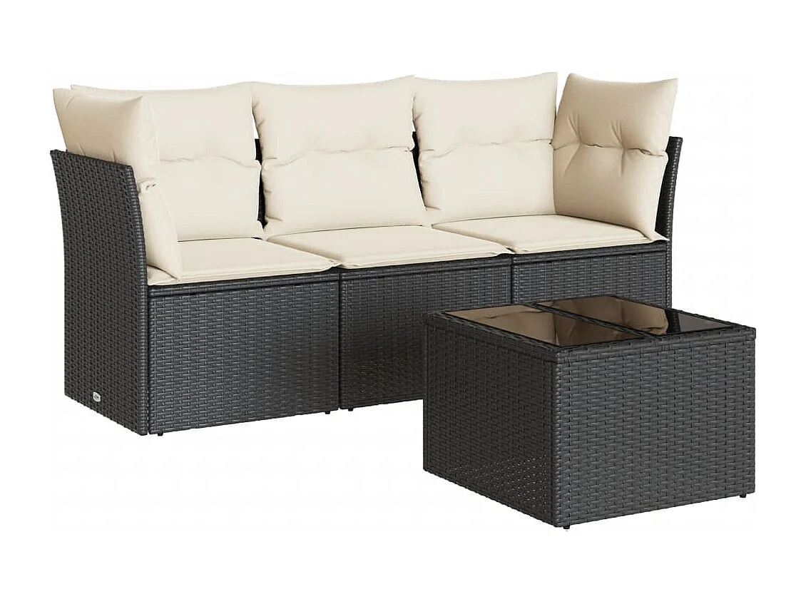 4-tlg. Garten-Sofagarnitur,Gartenmöbel-Set mit Kissen Schwarz Poly Rattan -gkd298793