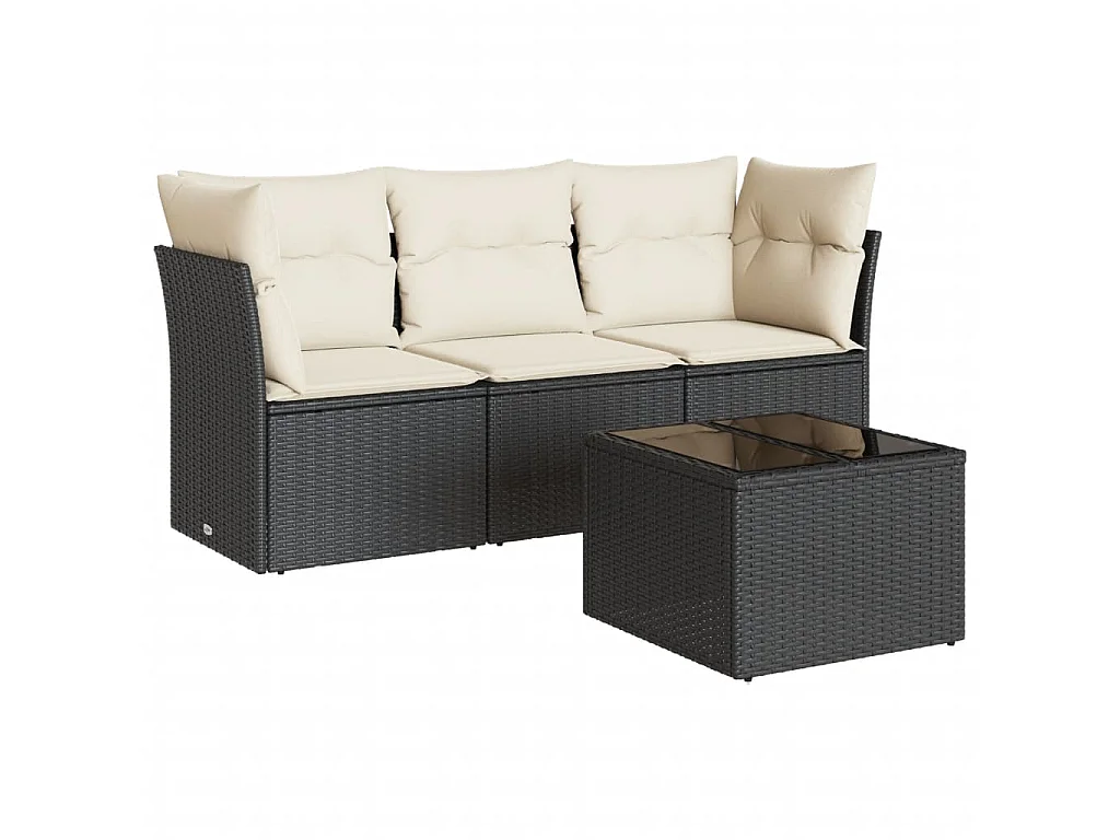 4-delige Loungeset met kussens poly rattan zwart NL30881