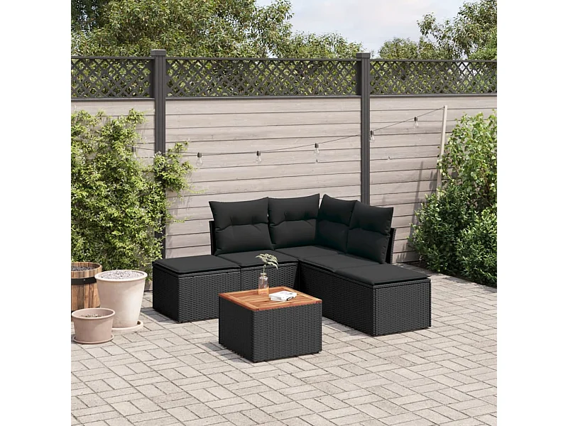 6-tlg. Garten-Sofagarnitur,Gartenmöbel-Set mit Kissen Schwarz Poly Rattan -gkd569342