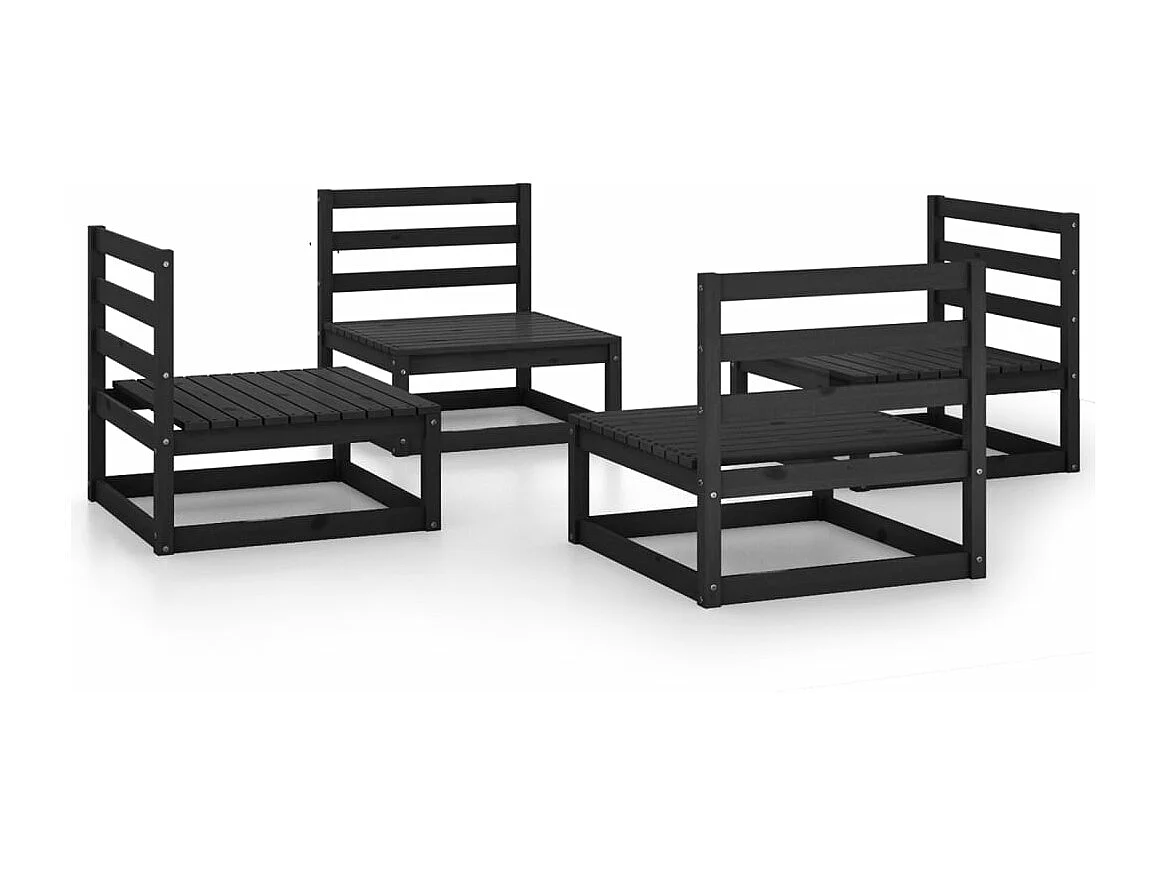 4-tlg. Garten-Sitzgruppe | Garten-Lounge-Set Schwarz Massivholz Kiefer -GKD760381