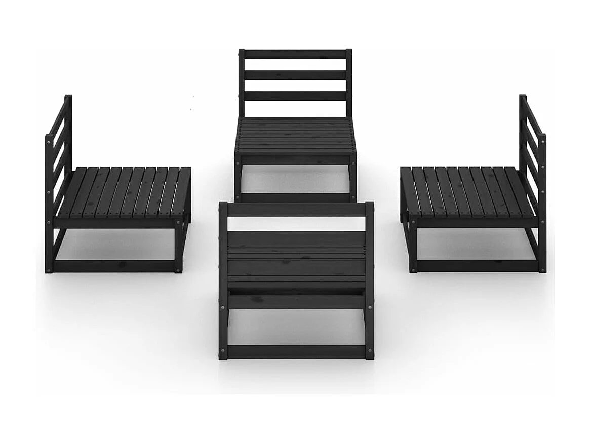 4-tlg. Garten-Sitzgruppe | Garten-Lounge-Set Schwarz Massivholz Kiefer -GKD760381