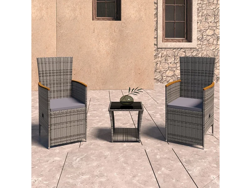 Salon de jardin 3 pcs avec coussins Résine tressée Gris BE45243