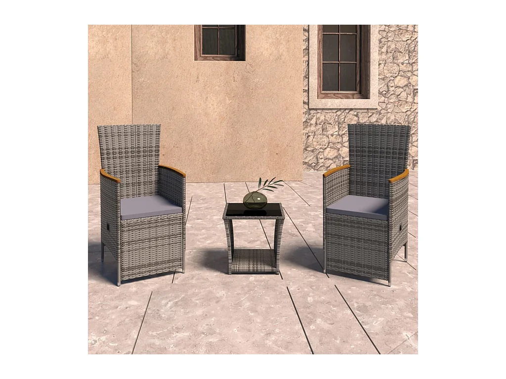 Salon de jardin 3 pcs avec coussins Résine tressée Gris BE45243