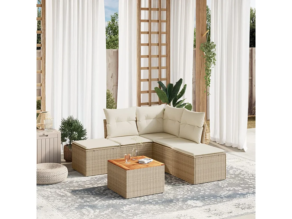 6-tlg. Garten-Sofagarnitur,Gartenmöbel-Set mit Kissen Beige Poly Rattan -gkd361035