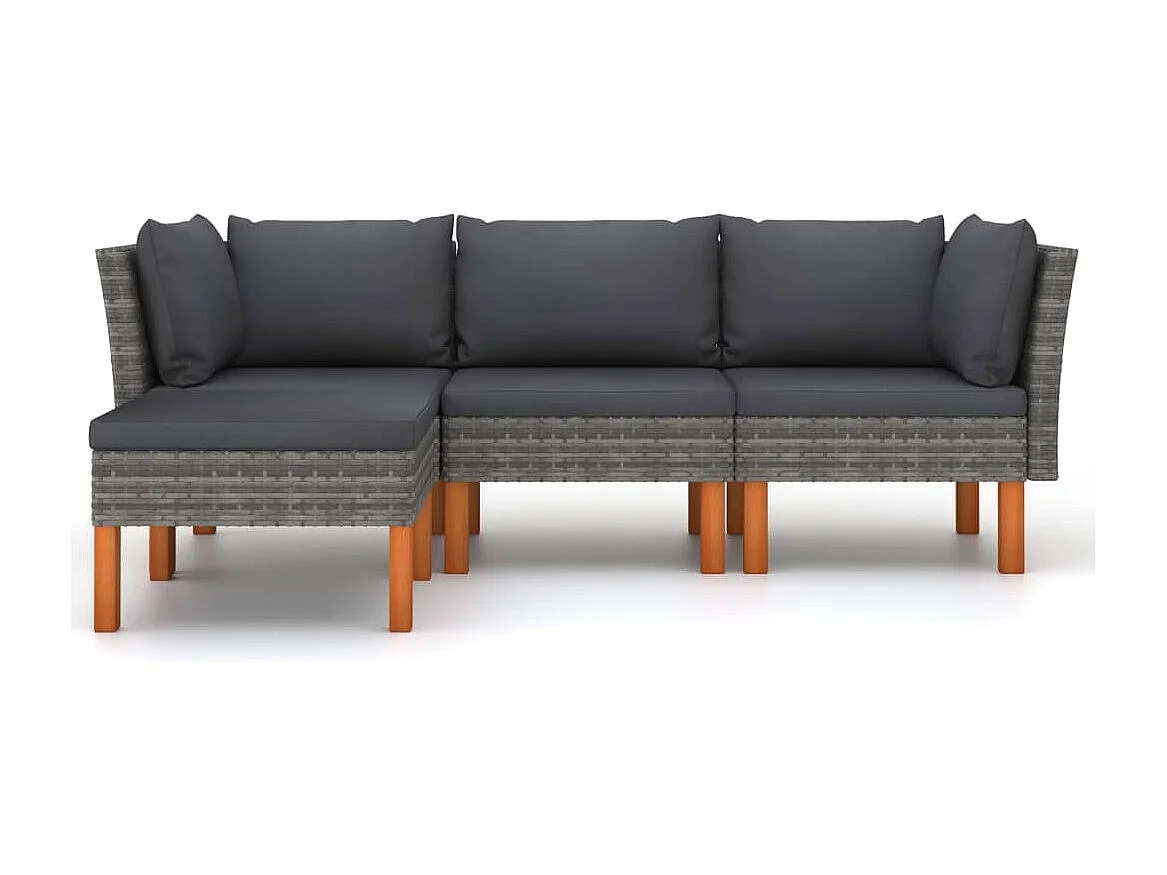 4-delige Loungeset met kussens poly rattan grijs NL45849