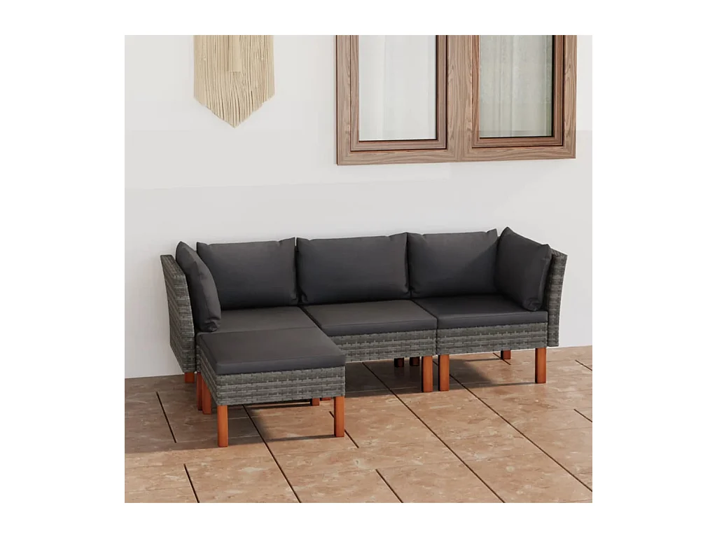 Salon de jardin 4 pcs avec coussins Résine tressée Gris BE99163