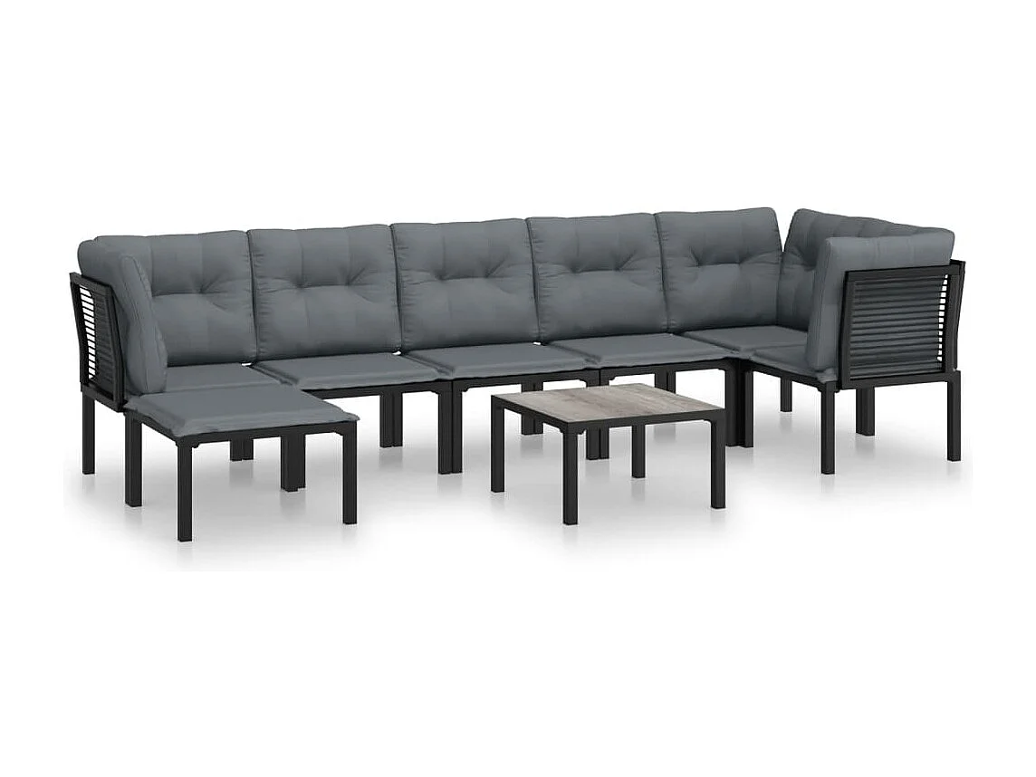 8-tlg. Garten-Sitzgruppe: Sofa + Tisch | Garten-Lounge-Set Schwarz und Grau Poly Rattan -GKD675030