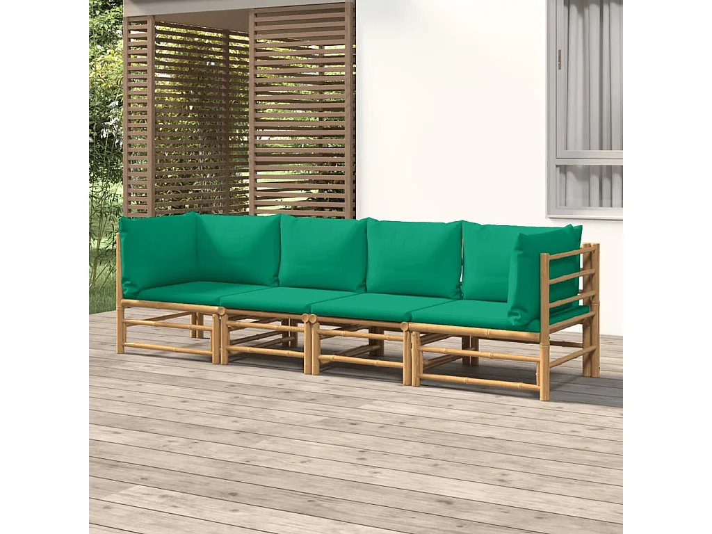 Salon de jardin 4 pcs avec coussins vert bambou BE14101
