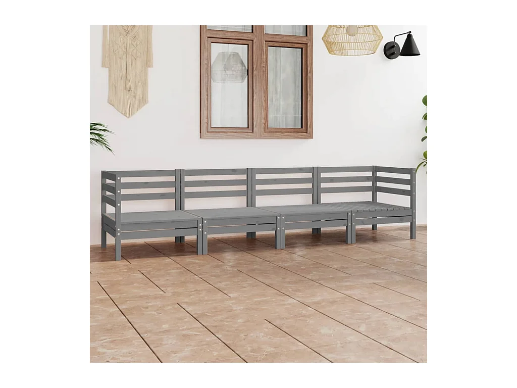 Salon de jardin 4 pcs Gris Bois de pin massif BE13560