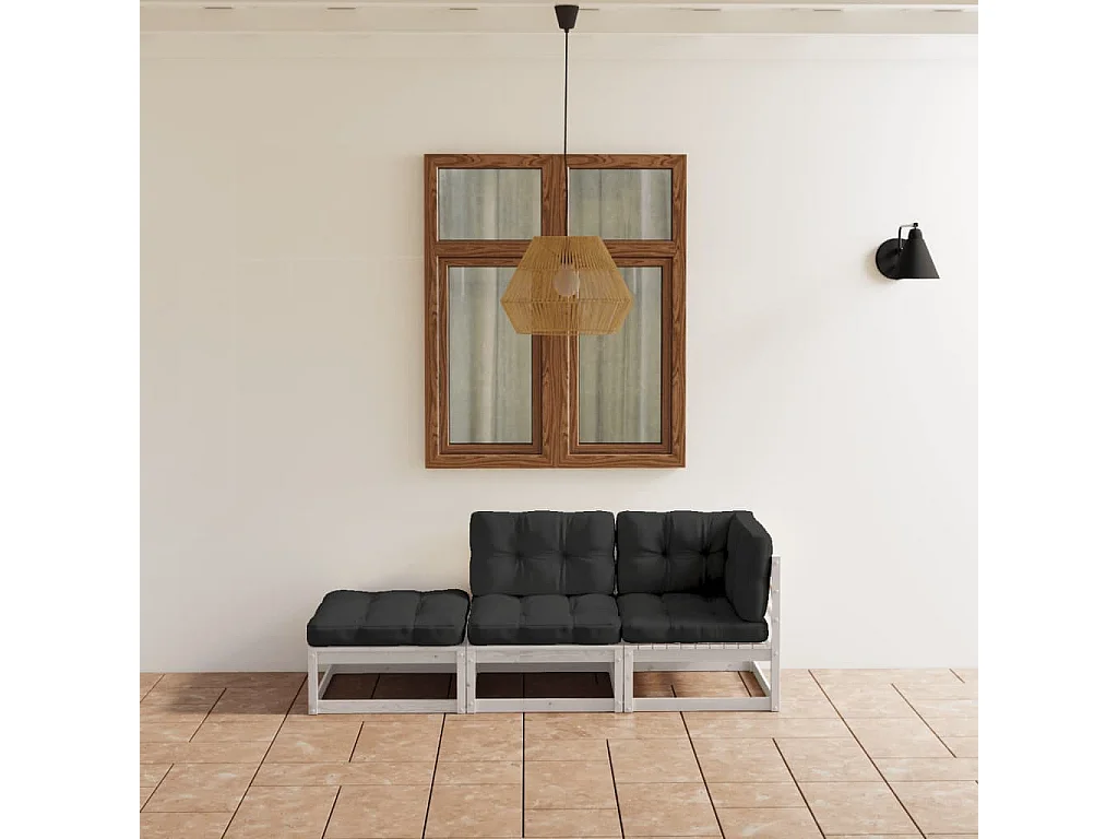 Salon de jardin 3 pcs avec coussins Bois de pin massif BE48182