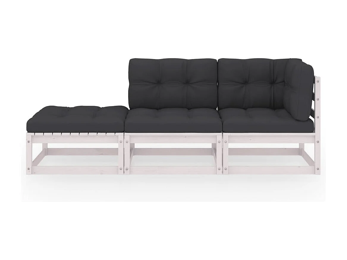 Salon de jardin 3 pcs avec coussins Bois de pin massif BE48182
