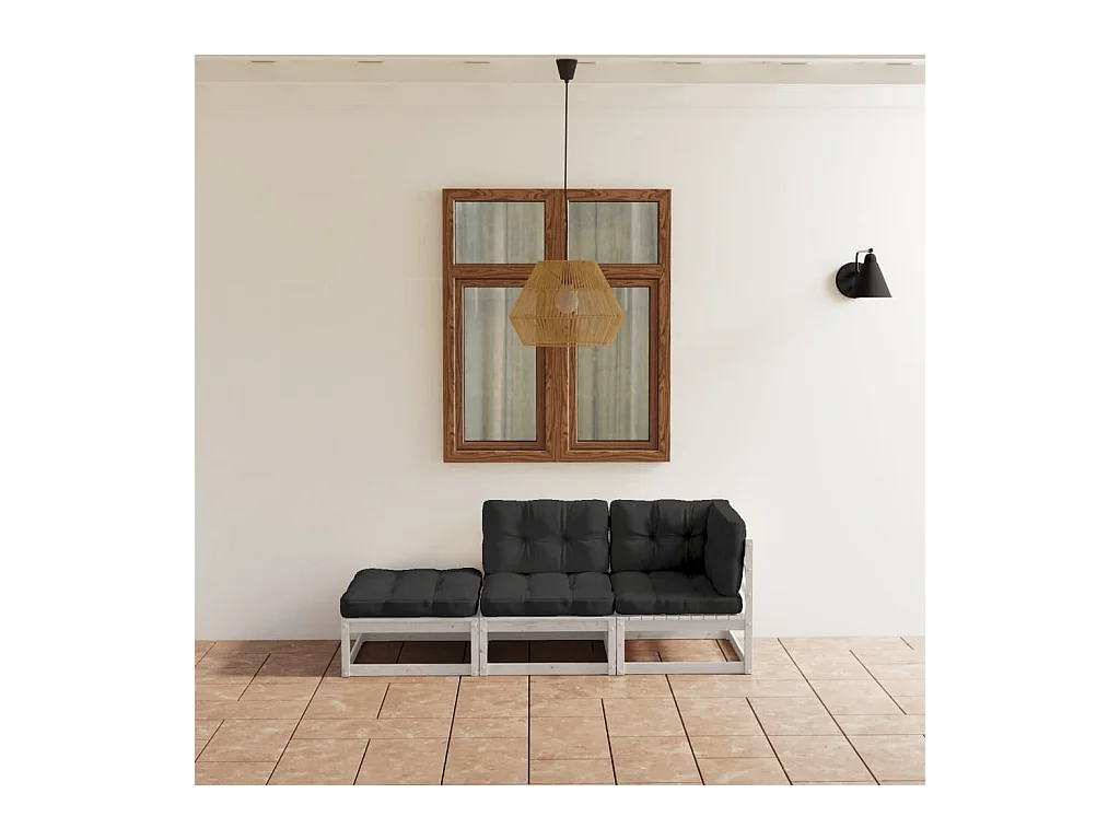 Salon de jardin 3 pcs avec coussins Bois de pin massif BE48182